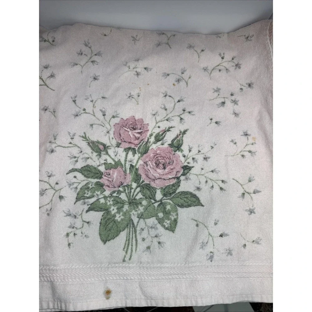 VTG Light Pink Floral Roses Bath Towel & Washcloth Set Grannycore R.A.‎ Briggs